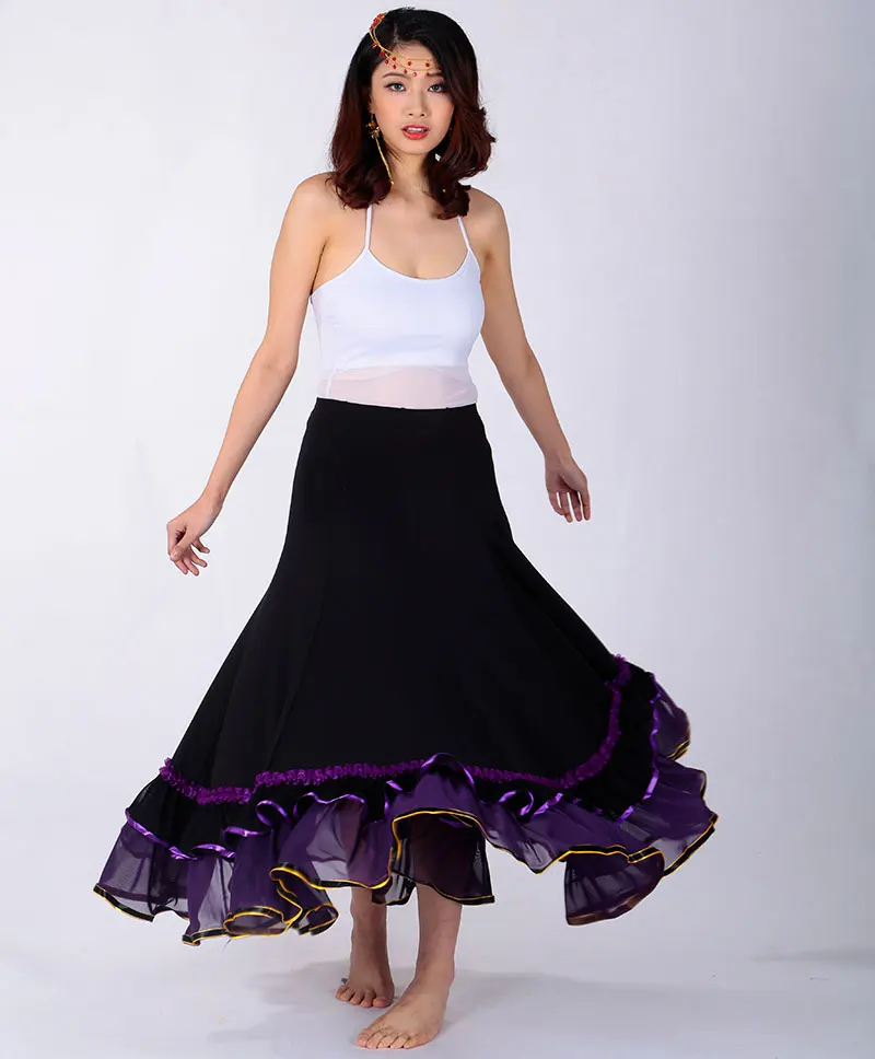 Falda de baile moderno con lentejuelas para mujer, faldas largas de baile Flamenco, Swing estándar, Vals, baile de salón español, Tango, ropa de escenario