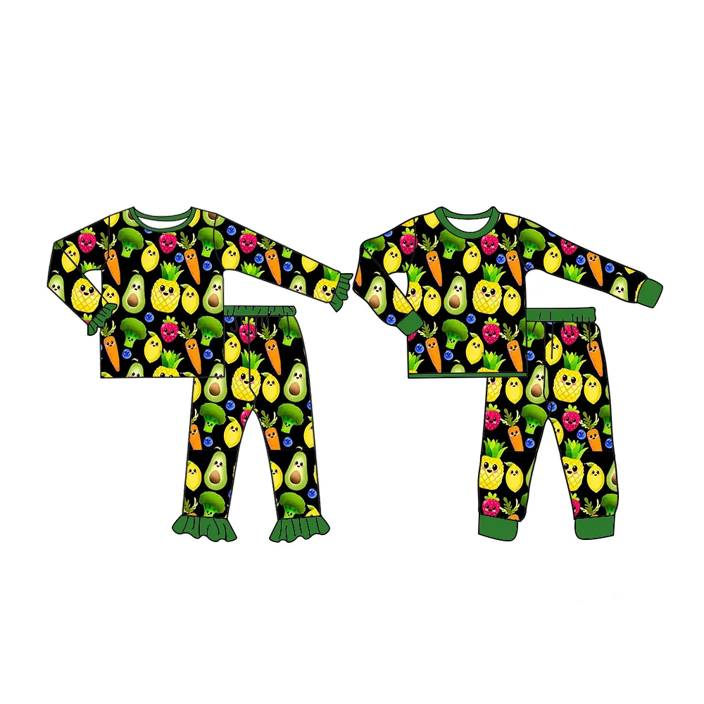 

Cute Newborn Sleepwear Vegetable and Fruit Print Pajamas Set Infant Boys and Girls Pajamas Sibling Set