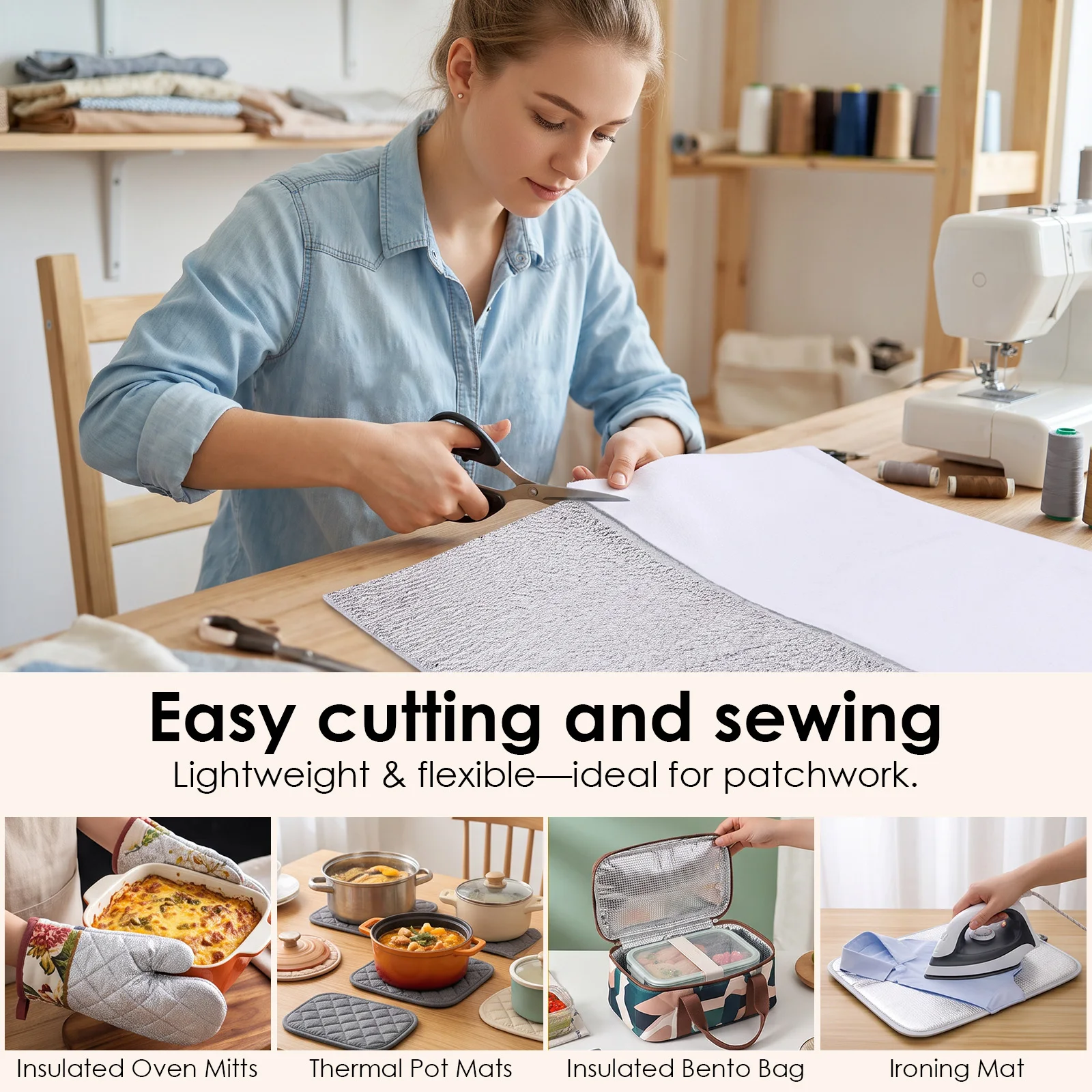 3 Sheet Thermal Insulated Fabric Easy to Cut Potholder Sewing Liners Reflective Aluminized Quilting Batting for Kitchen Craft