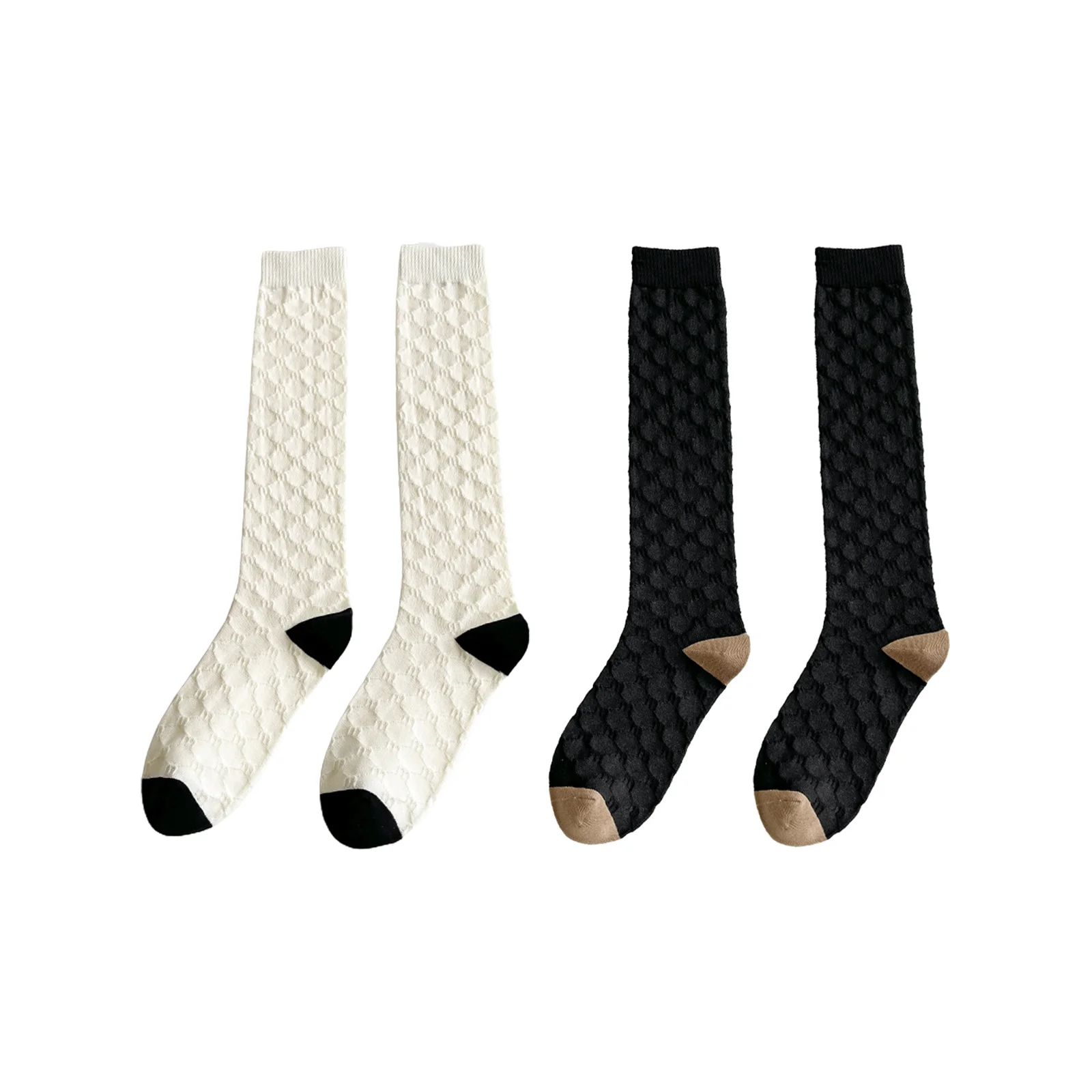 

Women's over-the-knee fashionable calf socks black and white combination (1 pair each of white + black)