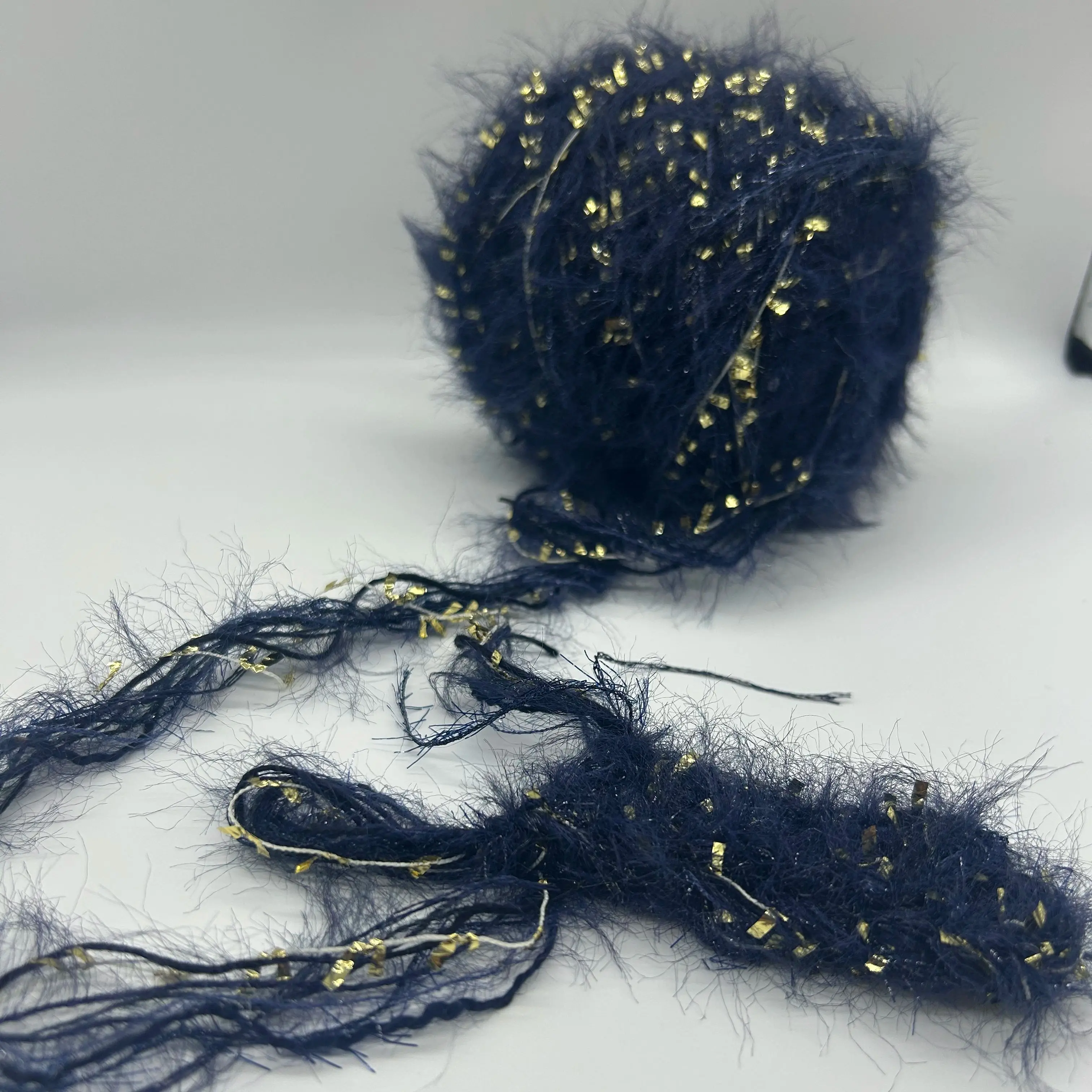 

Night Sky Glitter Eyelash Crochet Yarn-Navy Blue Metallic Gold Fluffy Hand Blended Knitting Yarn 100g for Sweater Scarf DIY Art