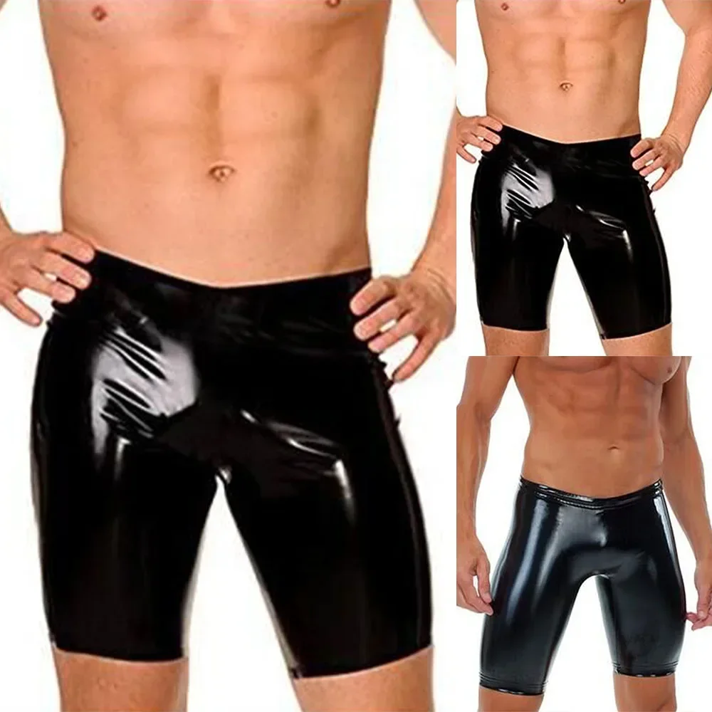 Men\'s Shorts 100% Brand New Underwear Shorts Wet Look Artificial PU Briefs Shorts PU-Leather Pants Underpants