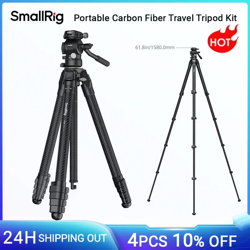 SmallRig Portable Carbon Fiber Travel Tripod Kit with Tripod Head Short Center Column for DSLR Camera for Ball Heads -5028