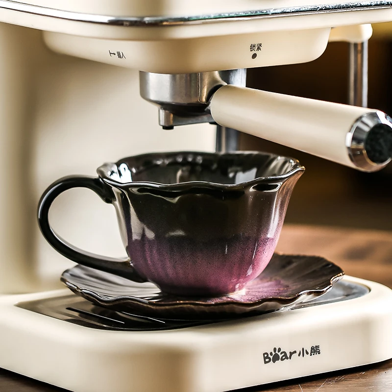 300ml Vintage Coffee Cup and Saucer Set Creative Splicing Color Design Exquisitely High Ell Light Luxury Milk Cup And Plate Sets