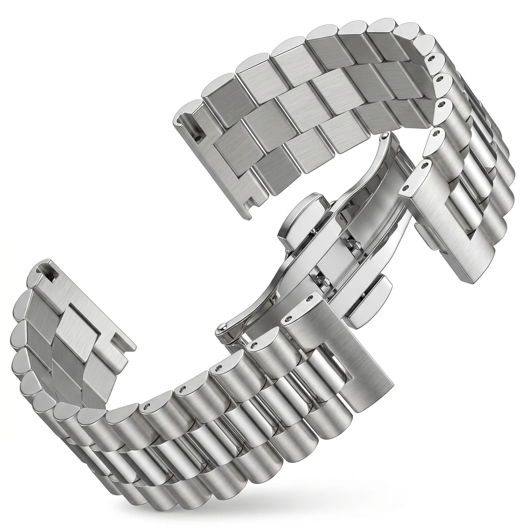 Solid Stainless Steel Watch Band Bracelet Women Men Silver Middle Polished 16mm 18mm 20mm 21mm 22mm Strap Accessories