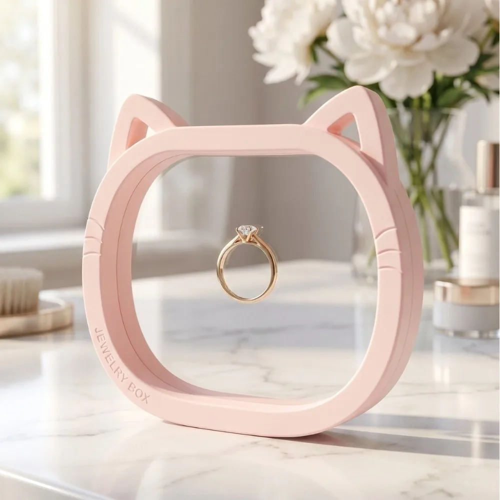 Cute Cat Ear Shaped Jewelry Boxes Dustproof Portable PE Film Jewelry Display Rack Lightweight Transparent Floating Storage Boxes