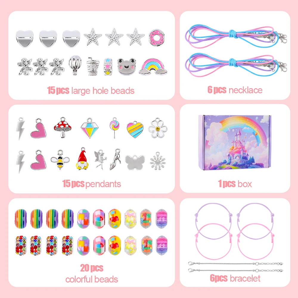 Makersland 69Pcs/Set Children DIY Bracelet Jewelry Set Colorful Bead Spacer Beads Chain Bracelet Kit  For Kids Christmas Gifts