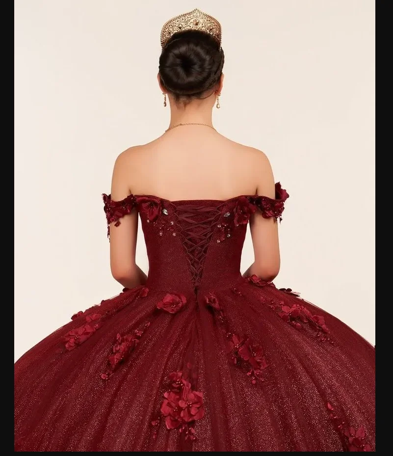 Блестящие бисерные блестки бордовые бальные платья Quinceanera платья Милая шея кружевные аппликации платья для выпускного вечера со шлейфом Sweet 15. Dr