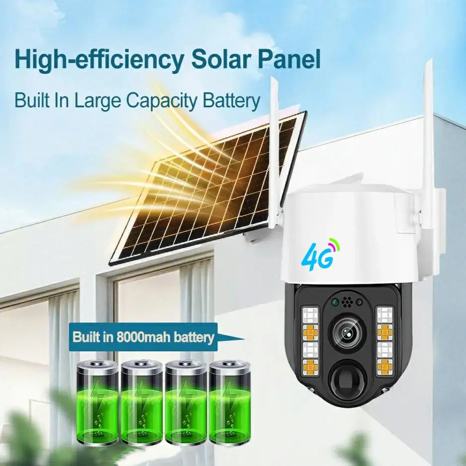 4G AOV في الهواء الطلق 360 درجة نظام أمان الكاميرا الشمسية CCTV مسجل مزدوج PIR مراقبة للرؤية الليلية إنذار كشف الإنسان