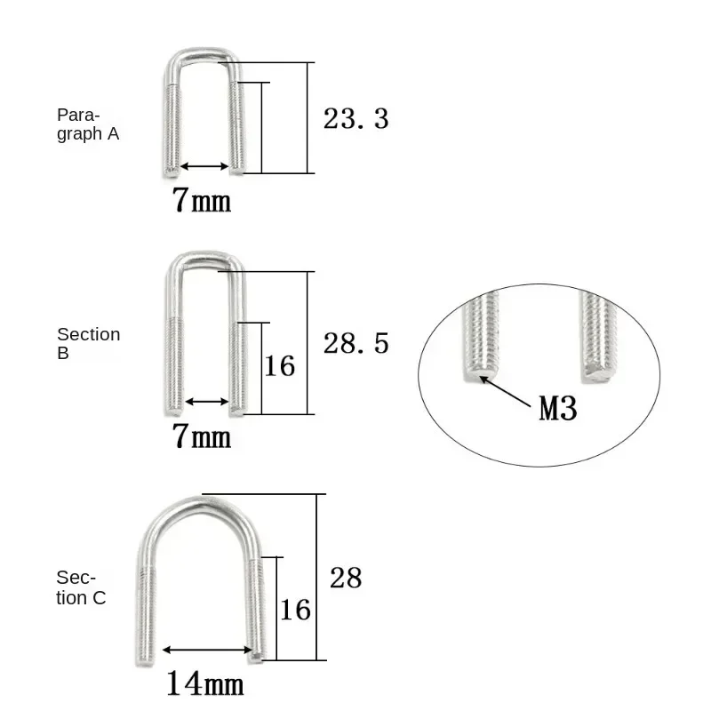 2 pçs suspensão de metal em forma de u parafuso de seda assento fixo m3 para 1/14 tamiya rc trator reboque caminhão modelo carro peças atualização