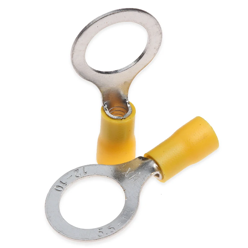 25Pcs Insulated Connector Crimp Terminals RV5-13 Yellow PVC Sleeve Copper Insulated Ring Tongue Terminals Connectors