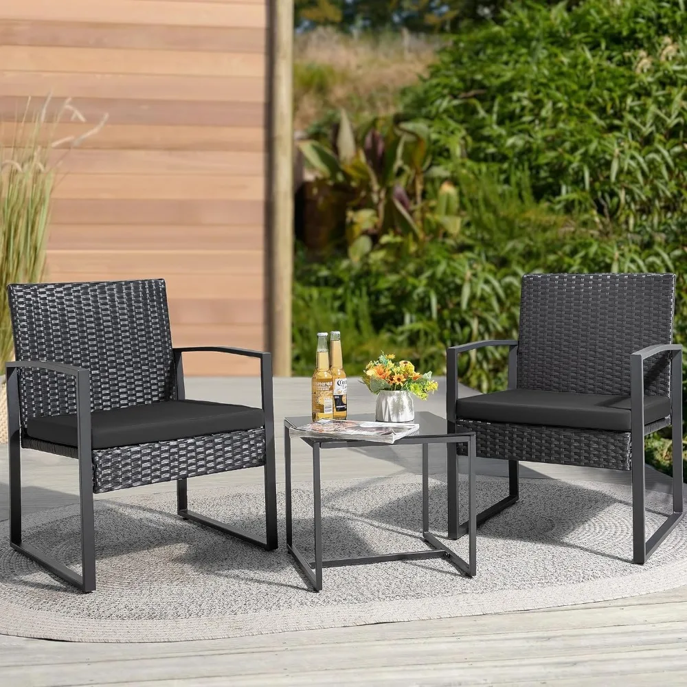 Patio Furniture Sets 3 Pieces Outdoor Conversation Set with Coffee Table Patio Wicker Rattan Chairs Set Bistro Sets for Garden