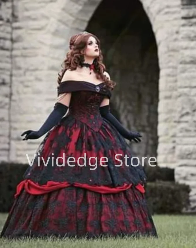 Schwarz Rot Gothic Belle Kleider Prom Kleider Halloween Cosplay Viktorianischen Prinzessin Blackweddinggown vestidos largos de gala noche