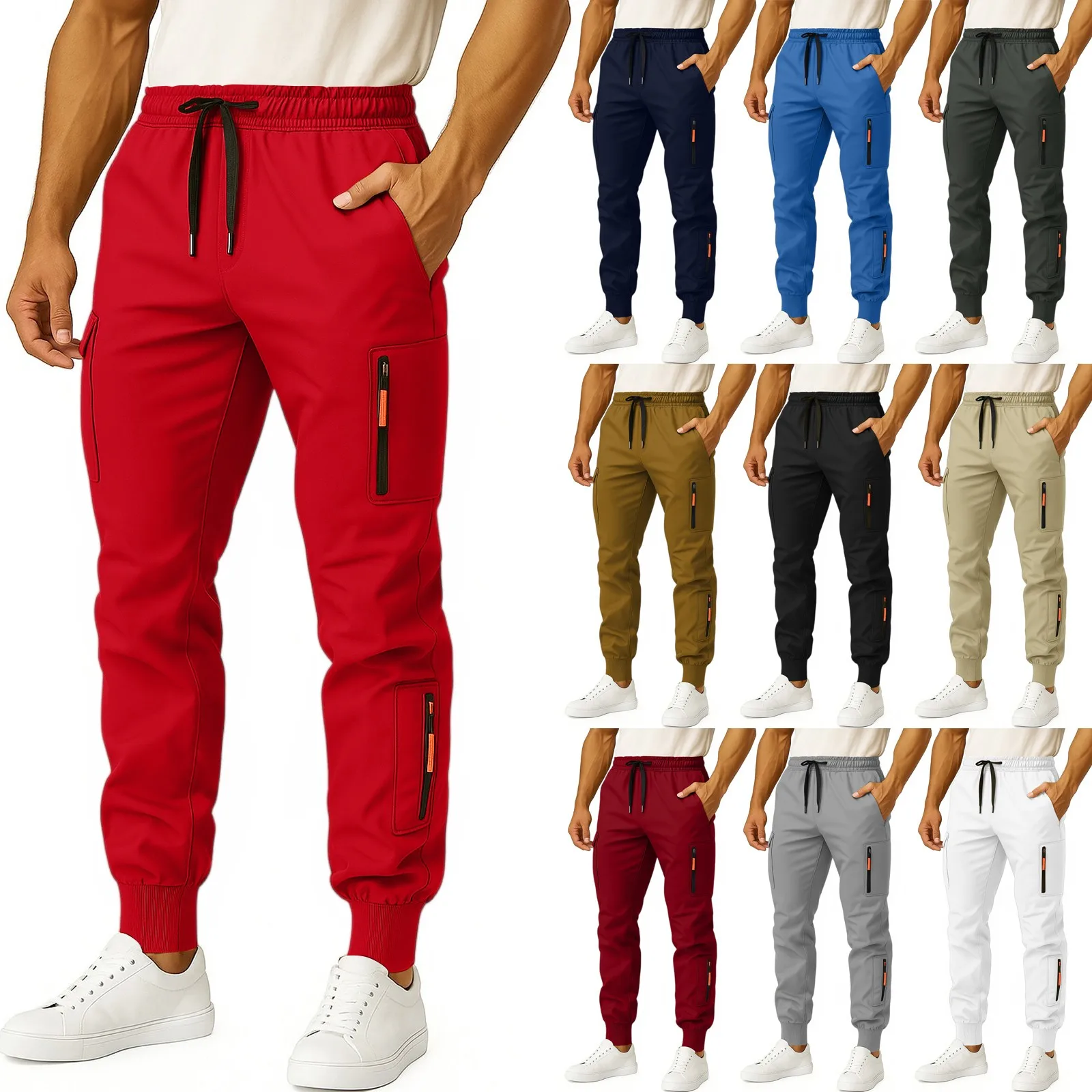 

Мужские повседневные утягивающие брюки-карго, простые однотонные брюки для отдыха на шнурке, мужские мягкие удобные брюки для уличного мероприятия