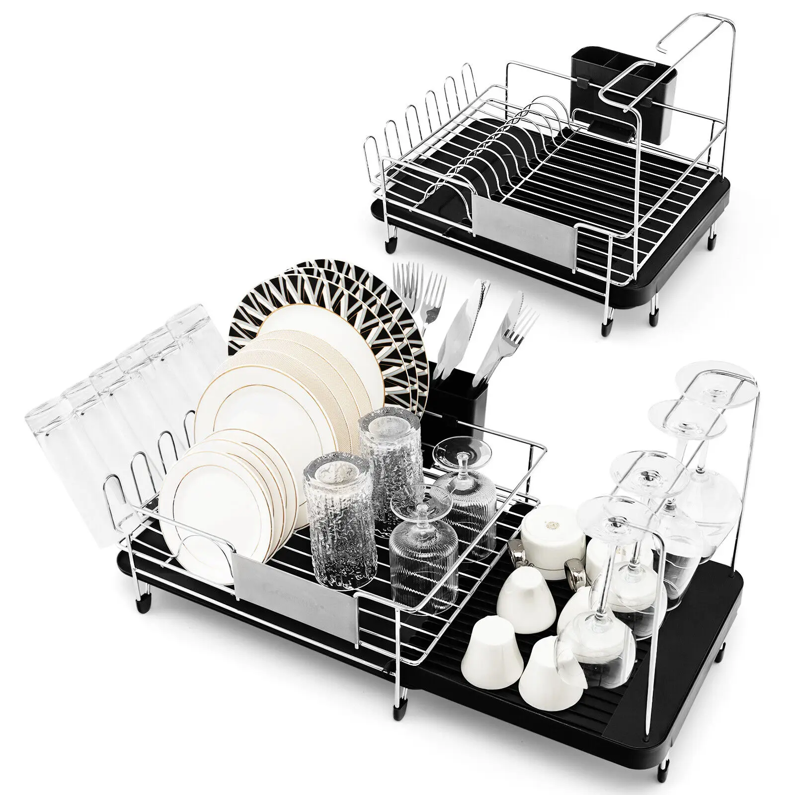 Costway Stainless Steel Expandable Dish Rack with Wine Glass Holder New