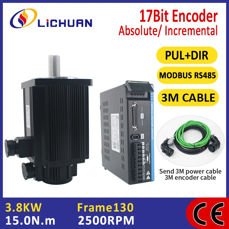 Lichuan 220V 13,5A 2500RPM 3800W 3,8KW AC Servomotor mit Treiber 15N.m AC Servomotor-Treiber-Kit für CNC/Roboter/Lasermaschinen