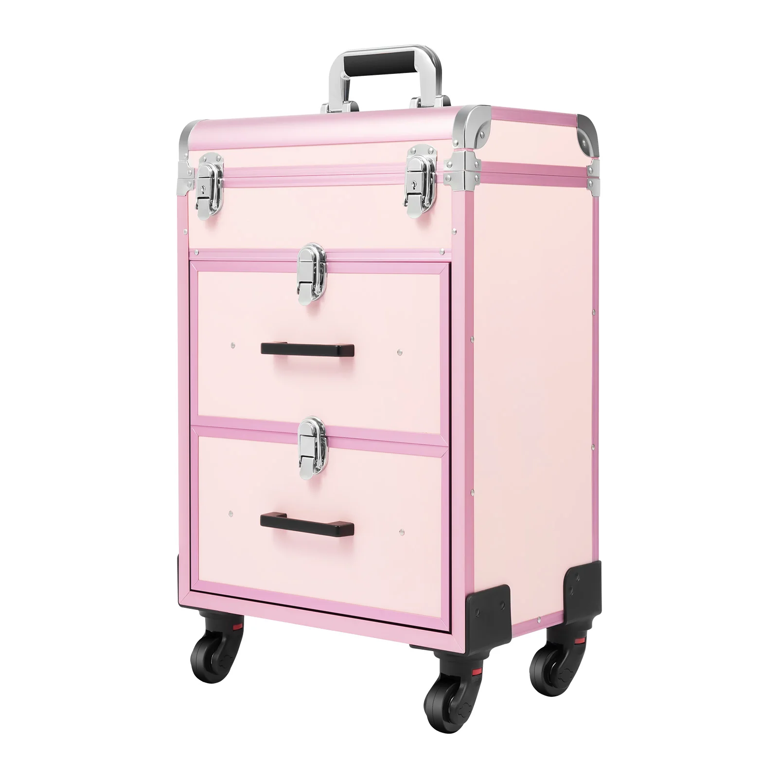 

rofessional Rolling Makeup Case, 3-Layer Train Case with 40 Compartments & 2 Drawers, 50kg Capacity Portable Beauty Organizer