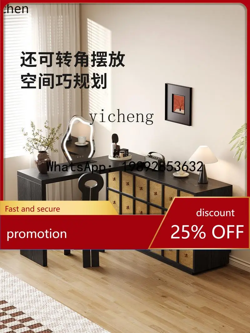 

HT dresser retro wind bucket cabinet integrated retractable solid wood makeup table bedside storage cabinet