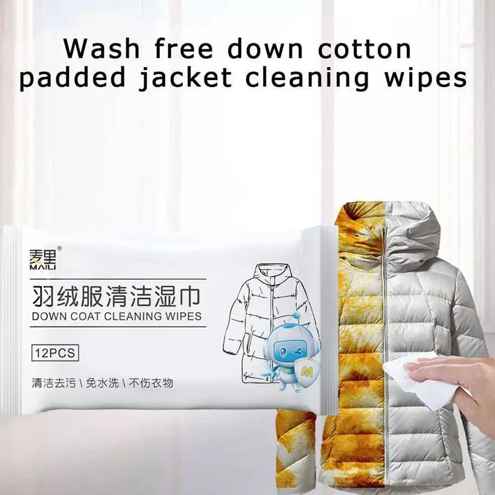 

12Sheets/bag Down Coat Cleaning Care For Jackets Quickly Remove Stain Wet Wipes Clothes Cleaning Care Wash-free Cleaning Wi X0B0