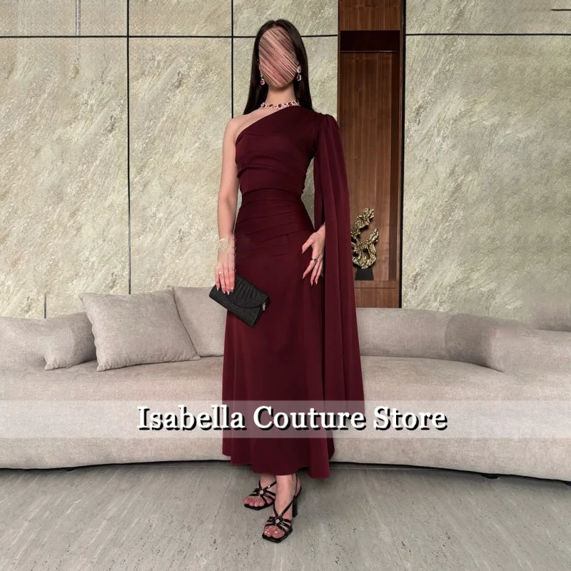 

Burgundy Elegant Wedding Party Dress Stain One Shoulder Celebrity Dresses Sexy A-Line Special Occasion Dresses Customized