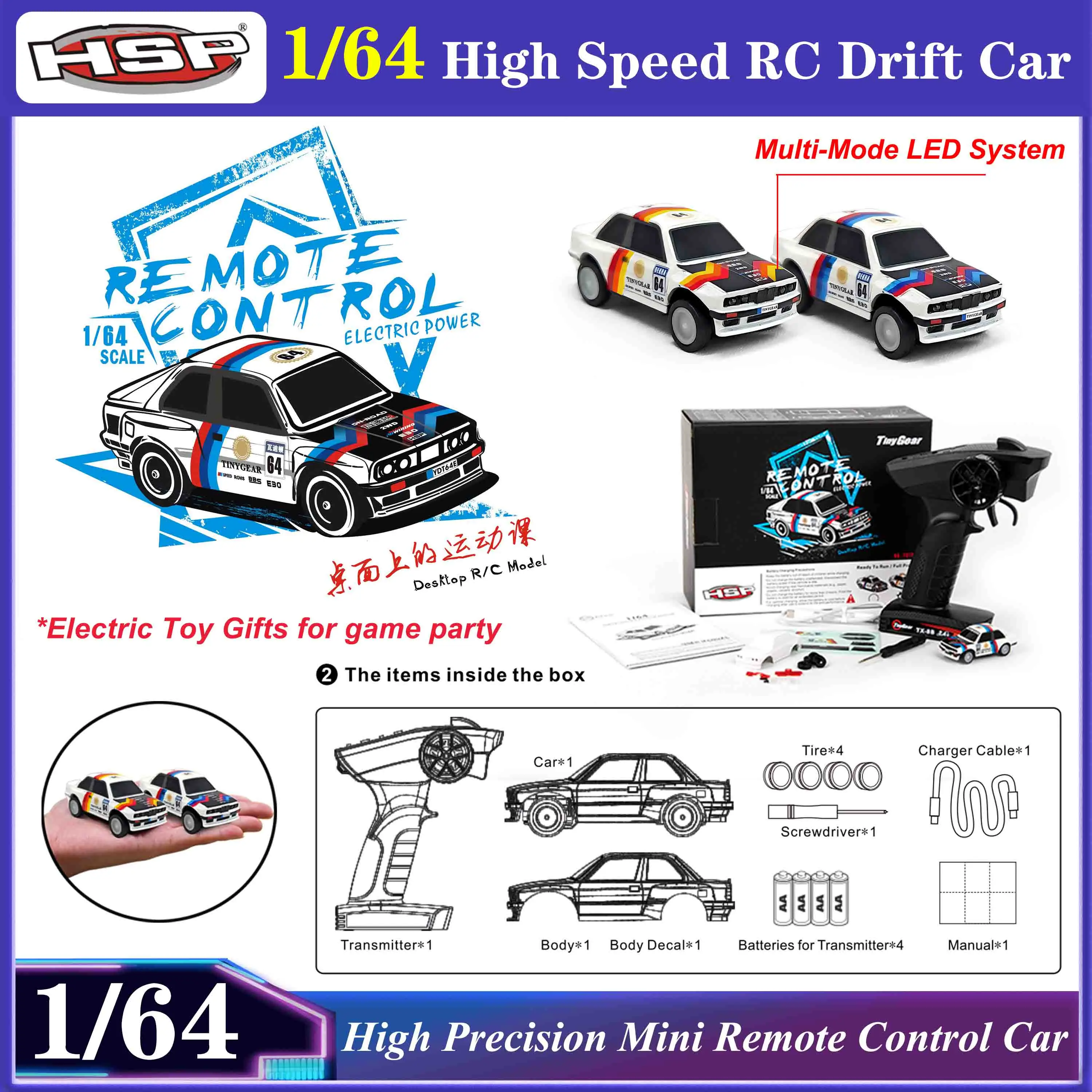 

HSP 1/64 RC Drift Car 2.4G High Speed Remote Control RTR Car Full Proportional High Precision Desktop Electric Competition Toys