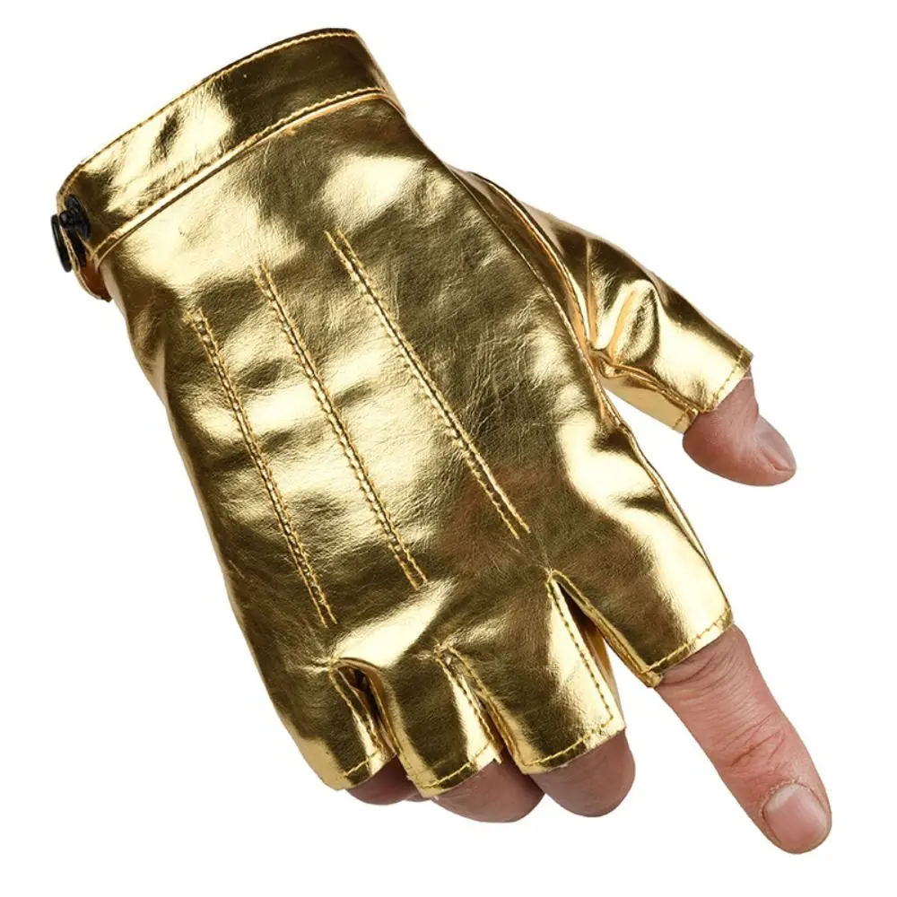Fashion Punk PU Driving Gloves Button Design Cool Fingerless Mittens Gothic Breathable Performance Gloves Motorcycle Riding