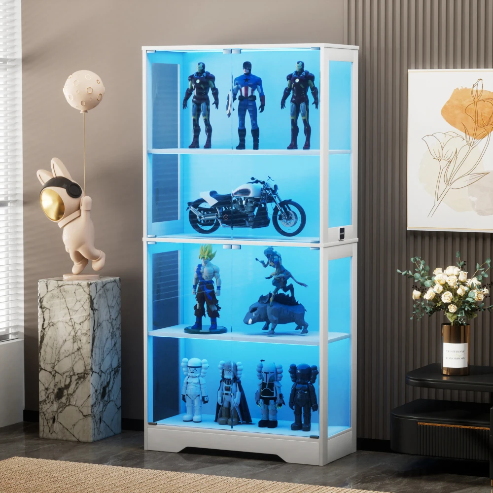 Vierstöckige Glasvitrine mit Stauraum, LED-Beleuchtung, Glastüren und intelligenten Sensoren, staubdichte Glasvitrine – Detail 19
