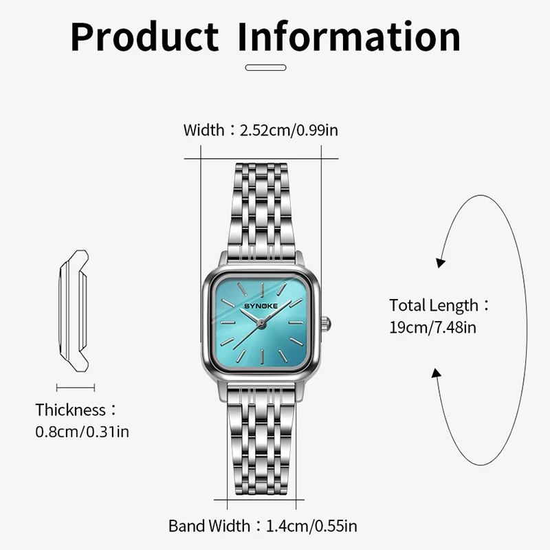 Women Watches Japan Quartz Movement 25mm Small Dial Square Quartz Watch Ultra-thin Alloy Case Stainless Steel Strap