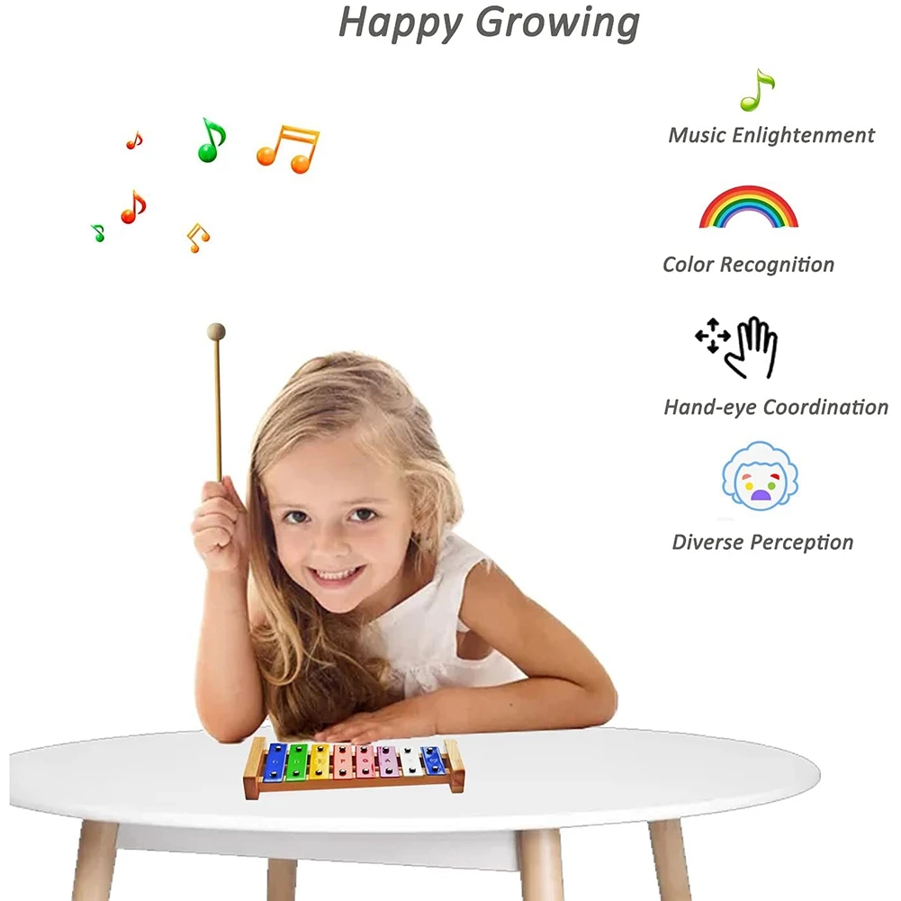 YHVC-Wood Xylophone for Kids, 8 Notes/Keys Colorful Metal Bar, Musical Instrument for Girls and Boys,Gift for Children