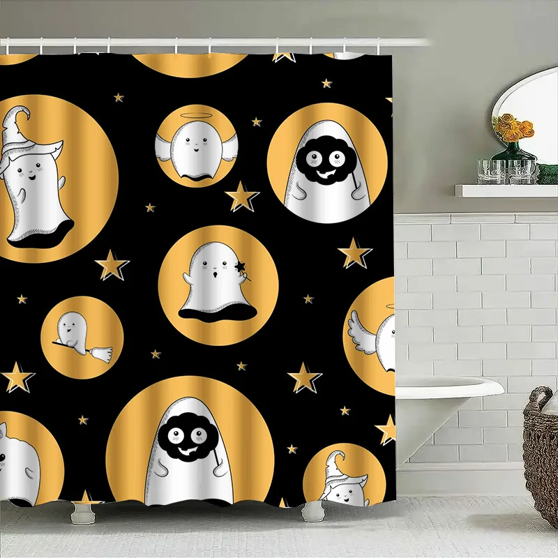 

1 шт., занавеска для душа с милым призраком на Хэллоуин для ванной комнаты, забавный жуткий дизайн для детей и подростков