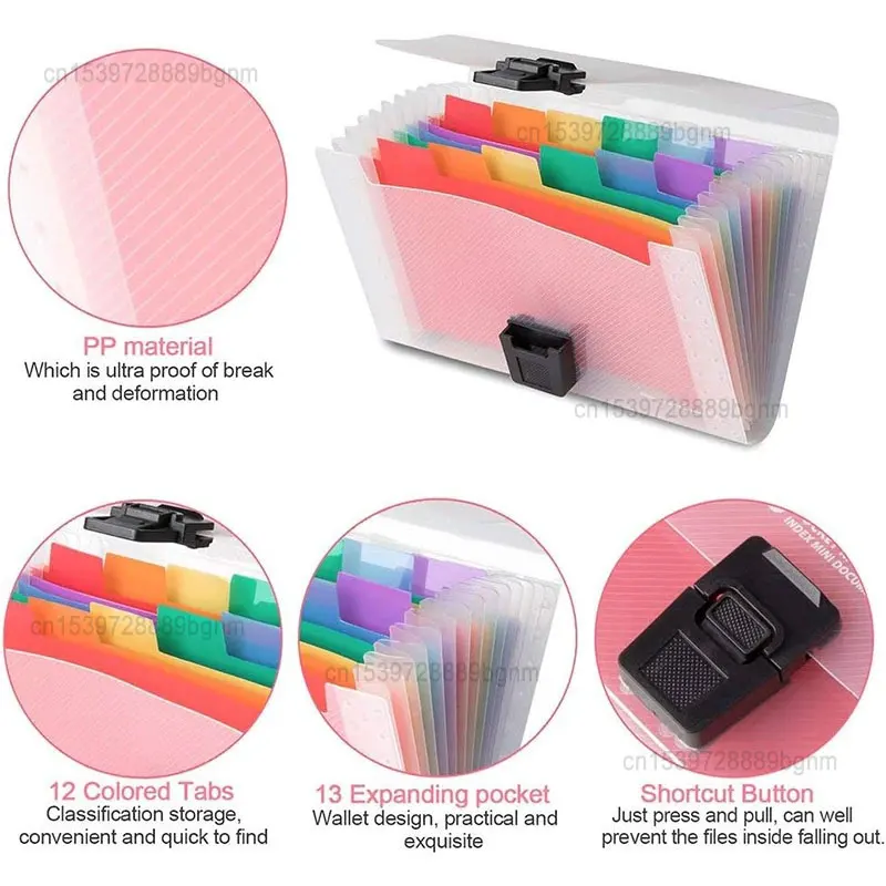 13 Pockets Mini A6 Expanding Wallet File Folder Ticket Bill Receipt Classification Organizer Case Office Buckle Storage Bag