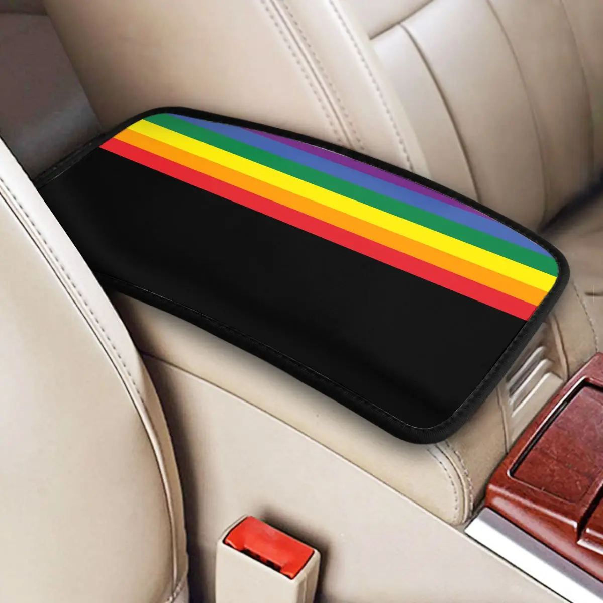 Leather Center Console Cover Pad Universal Car Interior Cushion Rainbow Pride LGBT Car Armrest Cover Mat Storage Box Cover