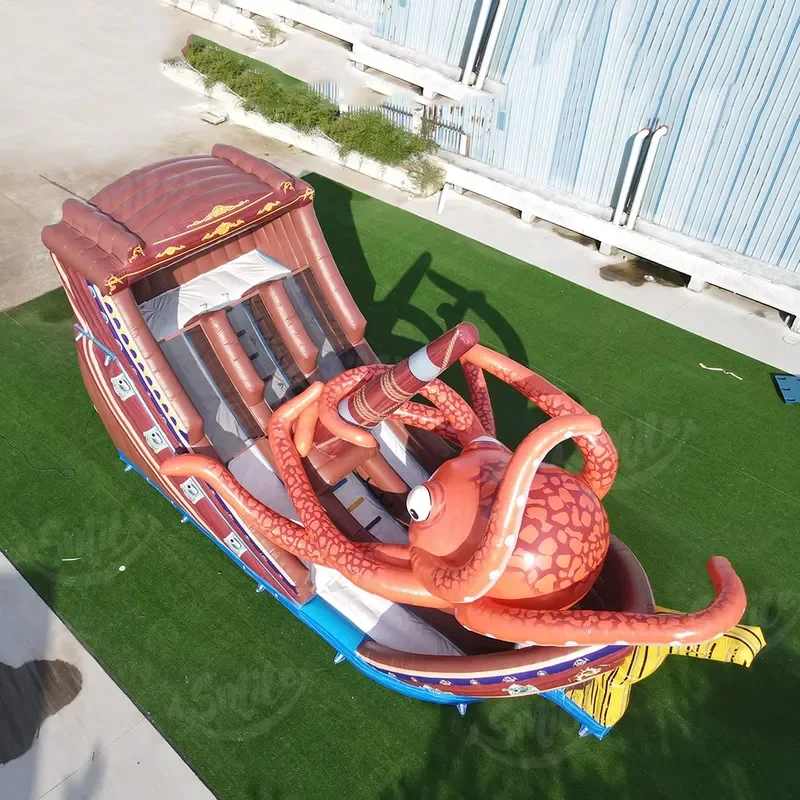 Commercial Grade Pirate Ship Inflatable Bounce House Kraken Octopus Slide Sea Monster Theme for Party Rental Business