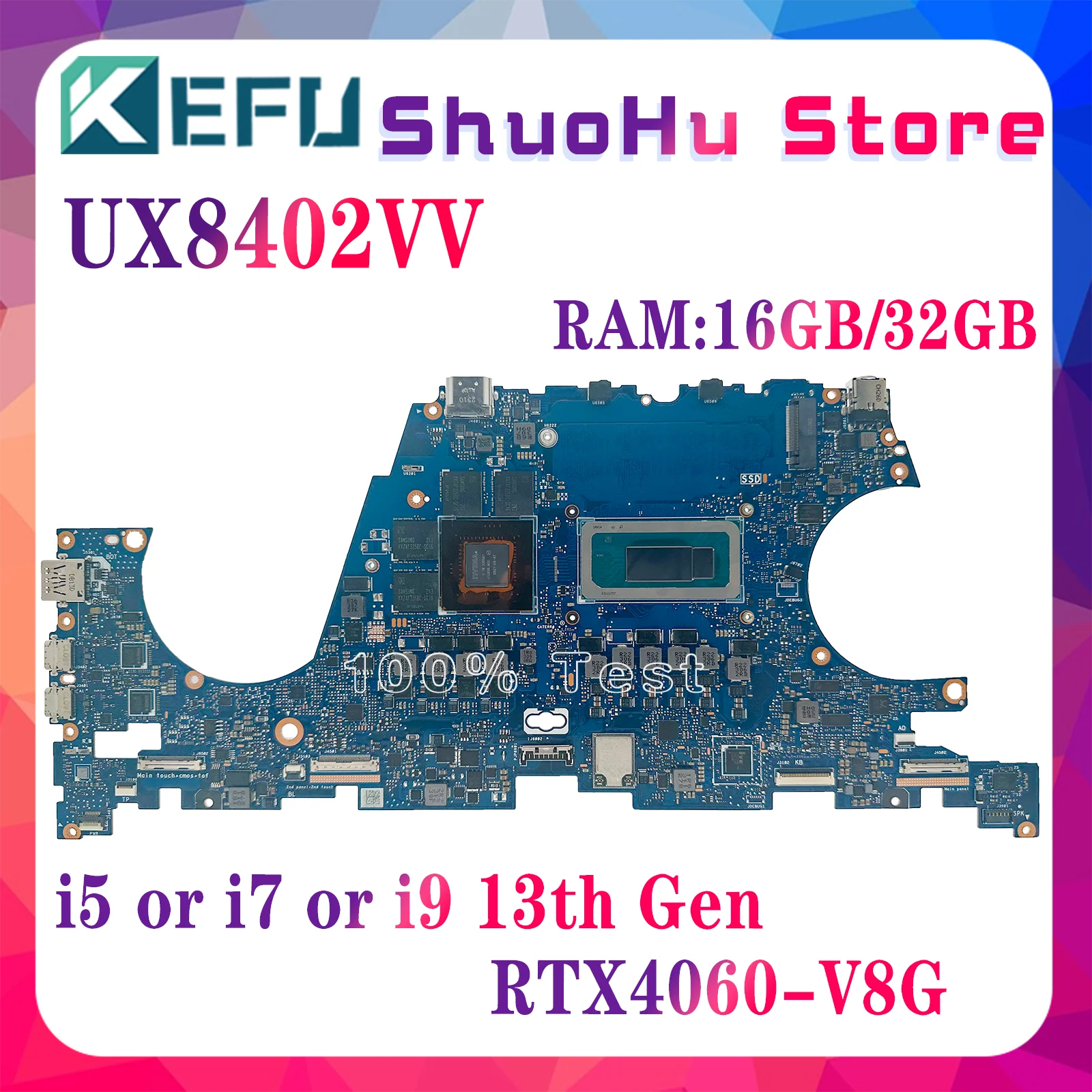 KEFU UX8402V Mainboard For ASUS UX8402VV UX8402VU BX8402V RX8402V Laptop Motherboard i5 i7 i9 13th RTX4060/RTX4050 RAM-16GB/32GB