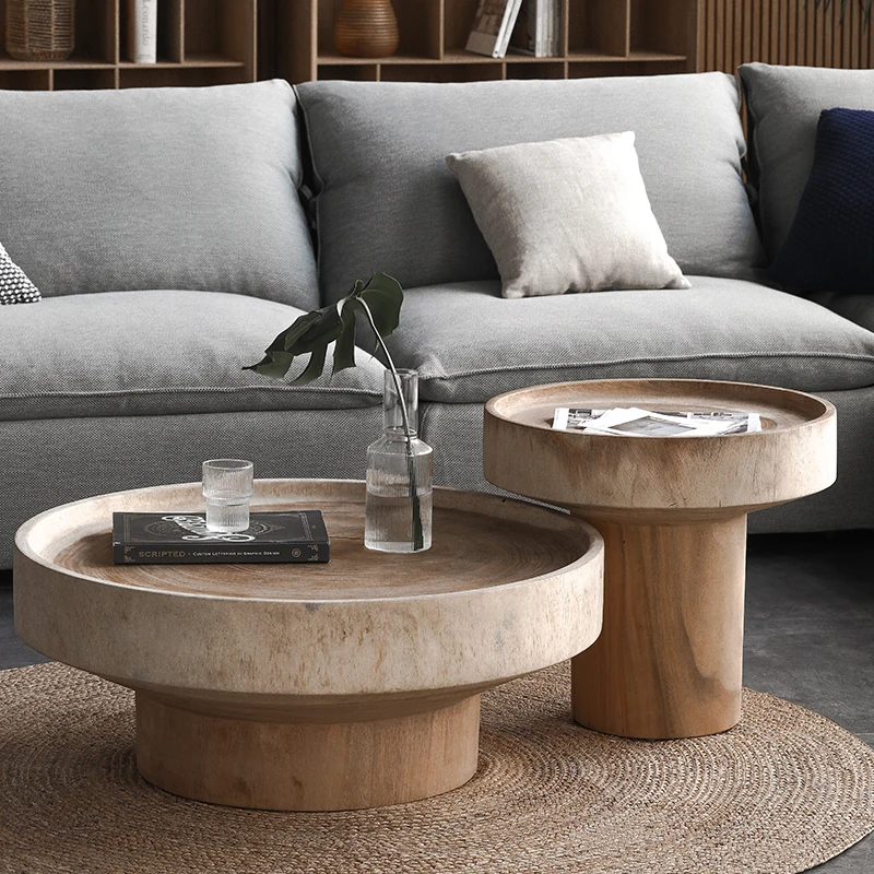 Solid wood round coffee table designer living room sofa side few homestay tree stump root carved log pier