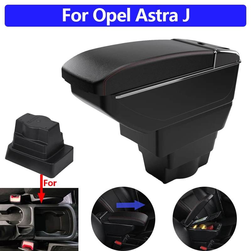 

For Opel Astra J 2010 2011 2012 2013 2014 Car Armrest Center Console Storage Box with Cup Holder PU Leather No Drilling