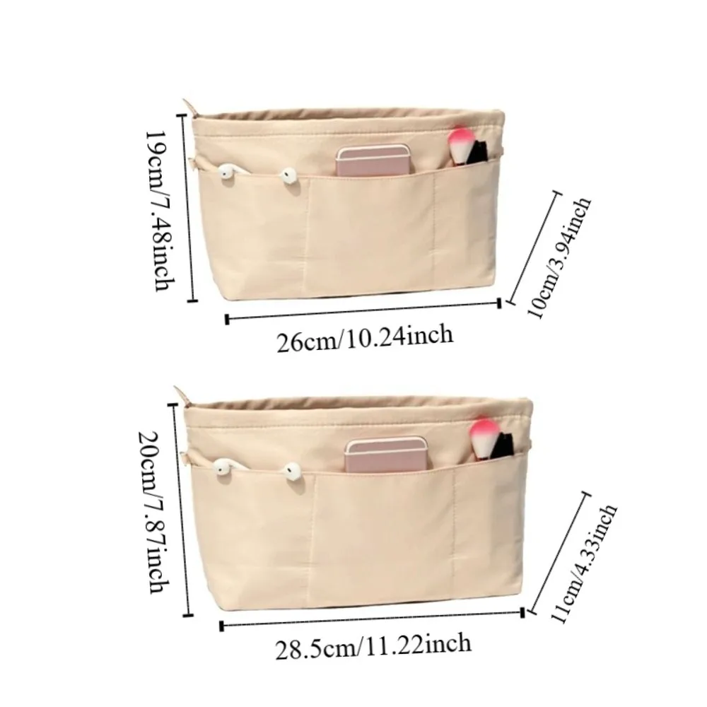 Multi-Pocket Insert Cosmetic Bag with Zipper Large Capacity Nylon Toiletry Bag Solid Color Multifunctional Storage Bag Room