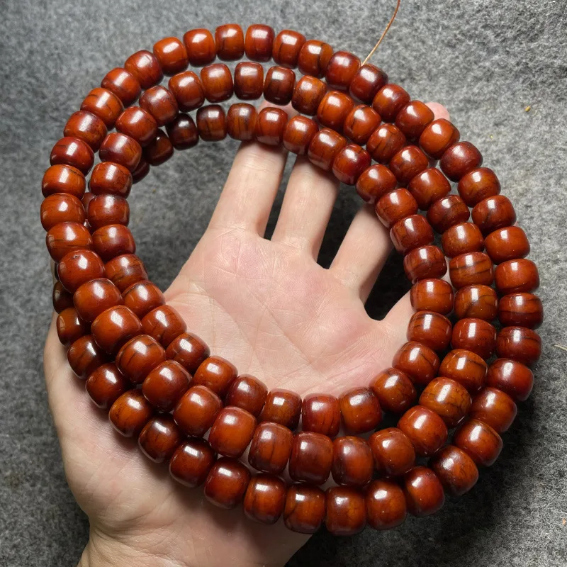 Natural Ox Bone Barrel Beads Red Distressed Fried Pattern Ox Bone Barrel Beads108Beads Bracelet Bone Beads Accessories High Oil