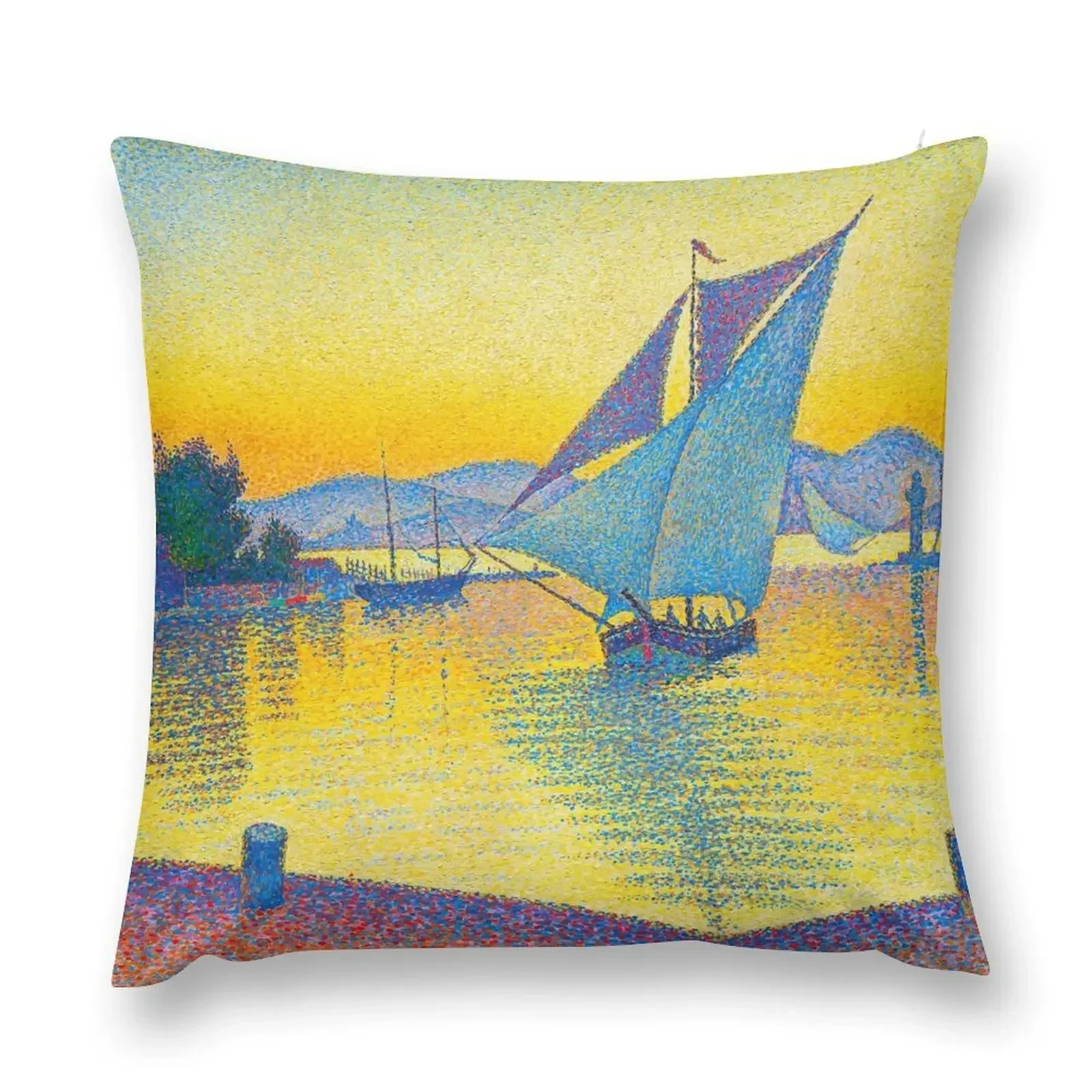 

HD PAUL SIGNAC - Le Port au soleil couchant, Opus 236 (Saint-Tropez) 1892 Throw Pillow Sofa Cushions pillow