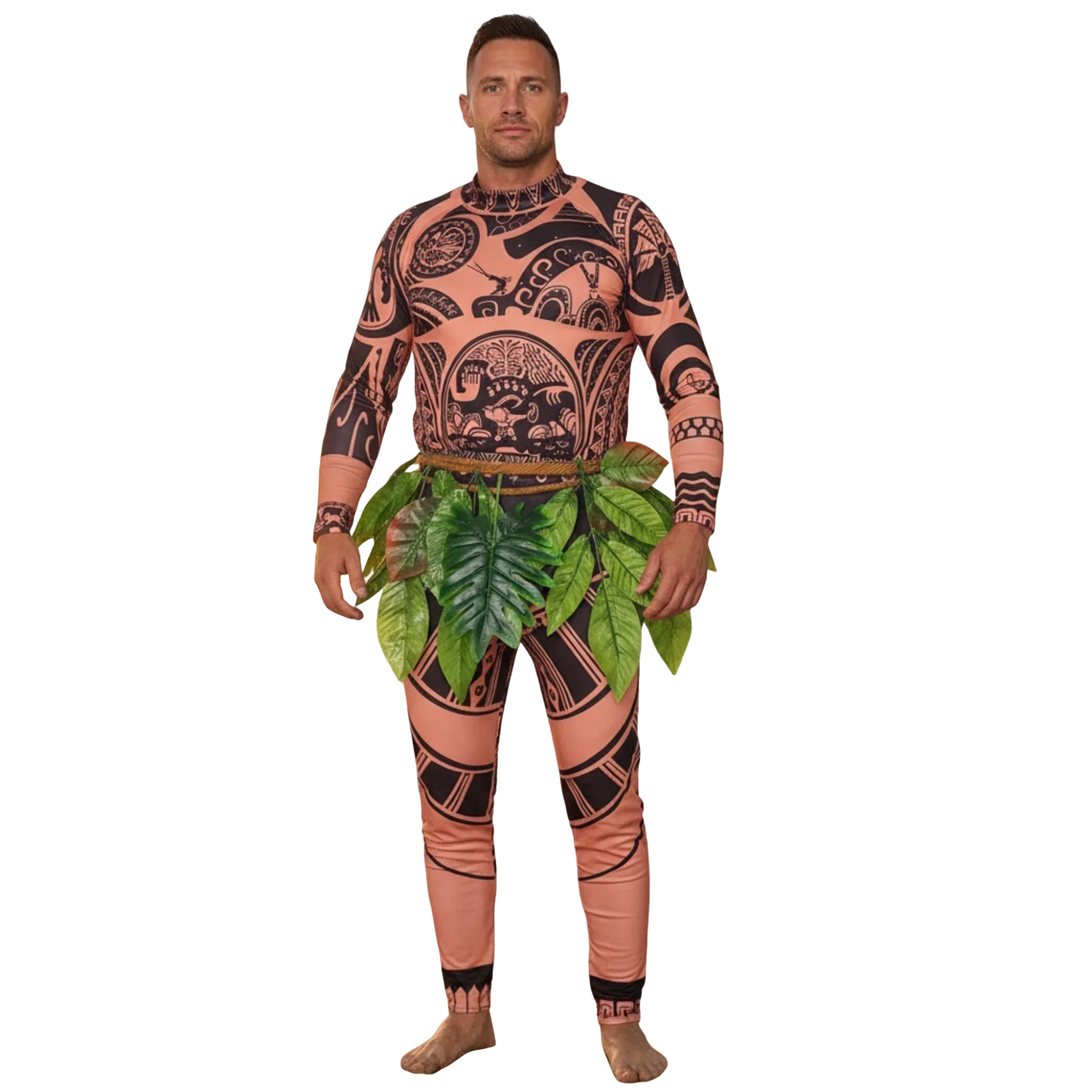 Polynesisches Stammes-Demi-Gott-Tattoo-Print-Set aus Oberteil und Hose für Sommer, Halloween, Karneval, Cosplay für Jungen, Männer, Erwachsene und Kinder – Detail 8