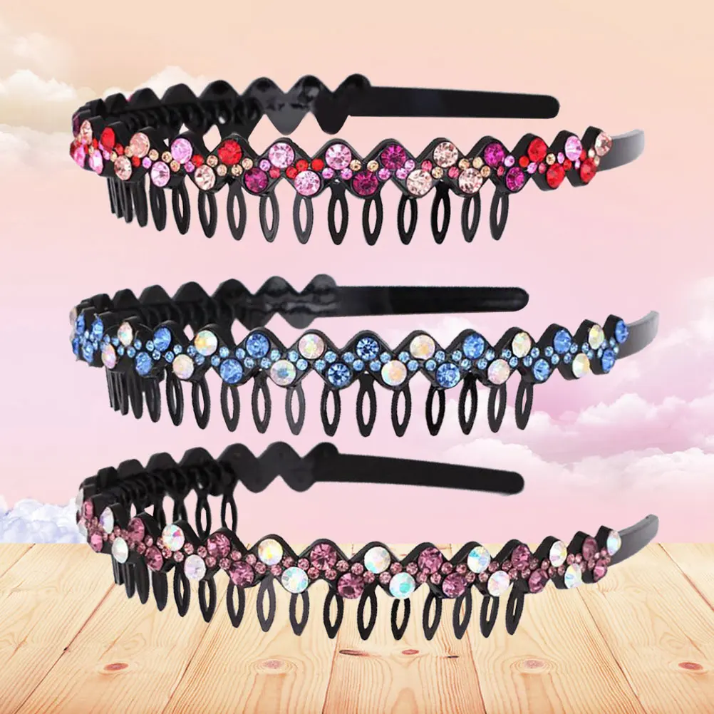 

3pc Rhinestone Headband Crystal Teeth Hairband Toothed Stylish Girls Birthday Party Christmas Drag Wear Hair Care