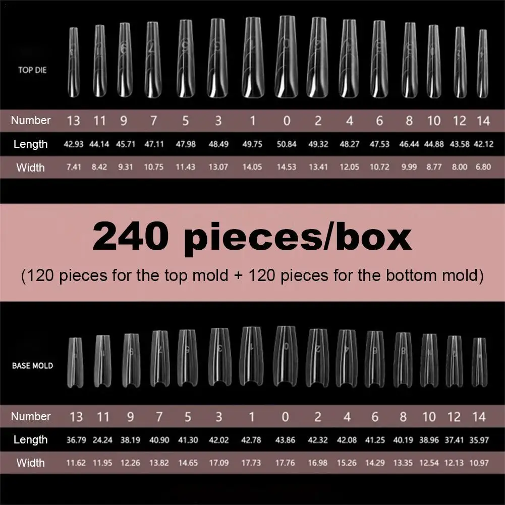

140pcs/280pcs Sandwich Nail Molds Transparent Crystal Oval Nail Extension Reusable Manicure Tools Fashionable Nail Art For Women