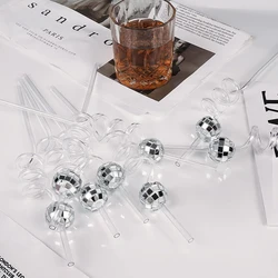 6Pcs Mirror Disco Ball Straws 70s Disco party Decorative Mini Disco Straw Birthday Wedding Bachelorette hen bar Party decoration