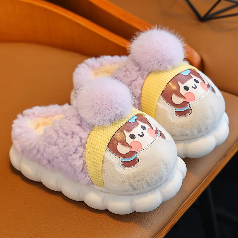 Children Home Shoes Cashmere Cotton Slippers Kids Boy Warm Shoes Boy Girl Slippers Indoor Winter Baby Shoes Cotton-padded Shoes