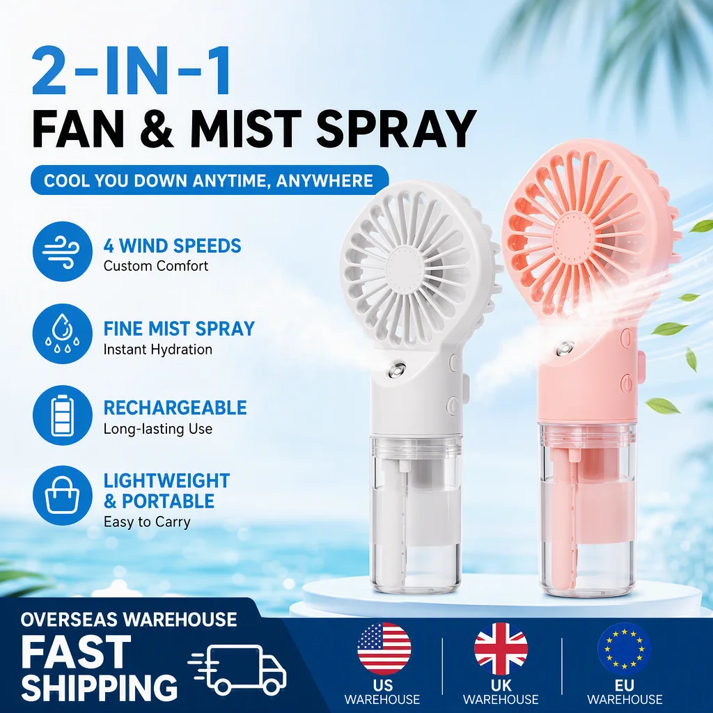 Portable Water Mist Fan Mini Handheld Spray Fan USB Rechargeable Humidifier Fan 4 Speeds Powerful Wind Outdoor Personal Hand Fan