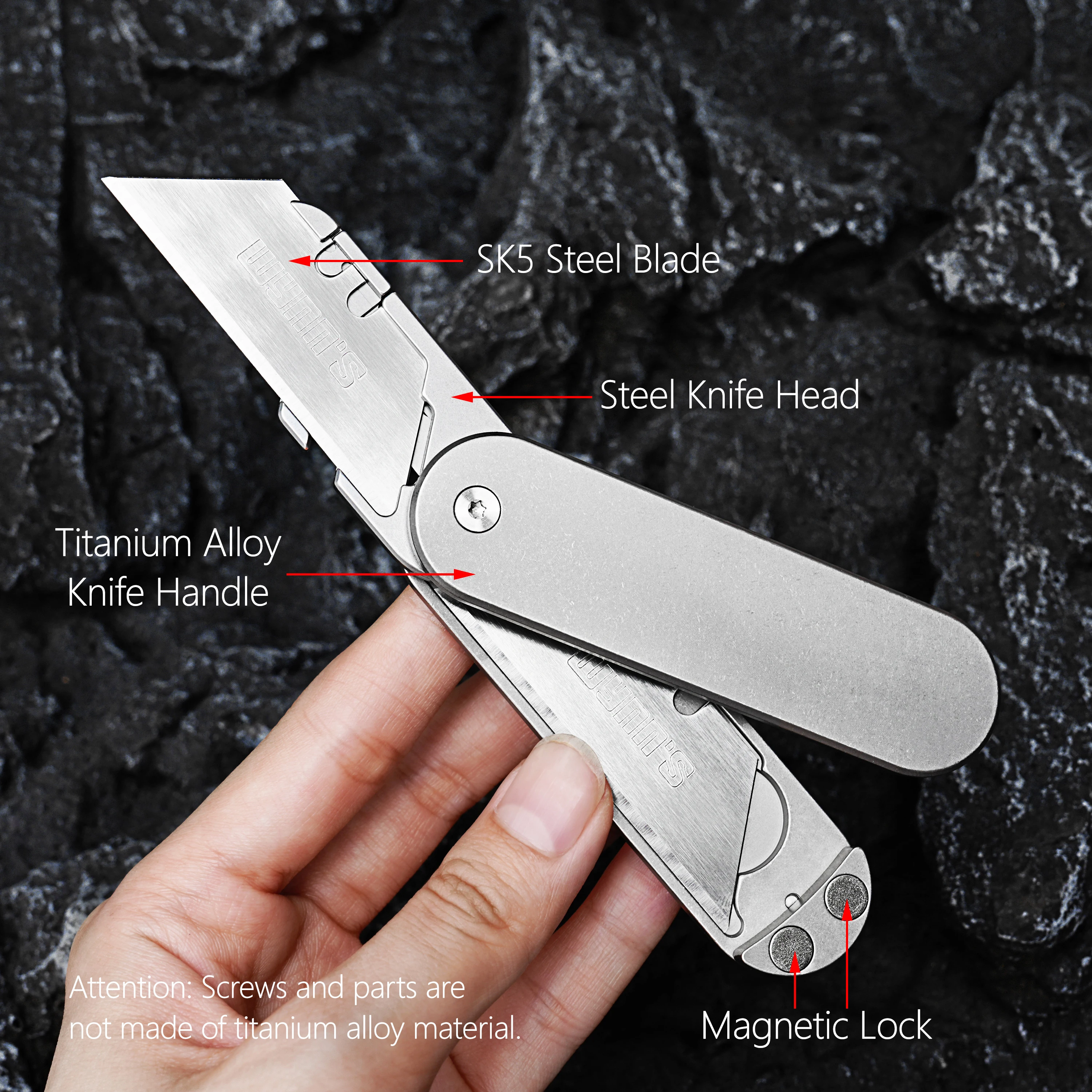 Titanium Alloy Utility Knife SK5 Steel Trapezoidal Blade Folding Pocket EDC Outdoor Survival Box Cutter Replaceable Knife Blades