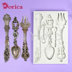 Fork/Knife/Spoon Silicone Embossed Mold Sugarcraft Chocolate Fondant Cake Mold DIY Resin Clay Relief Mould Home Decorating Tools