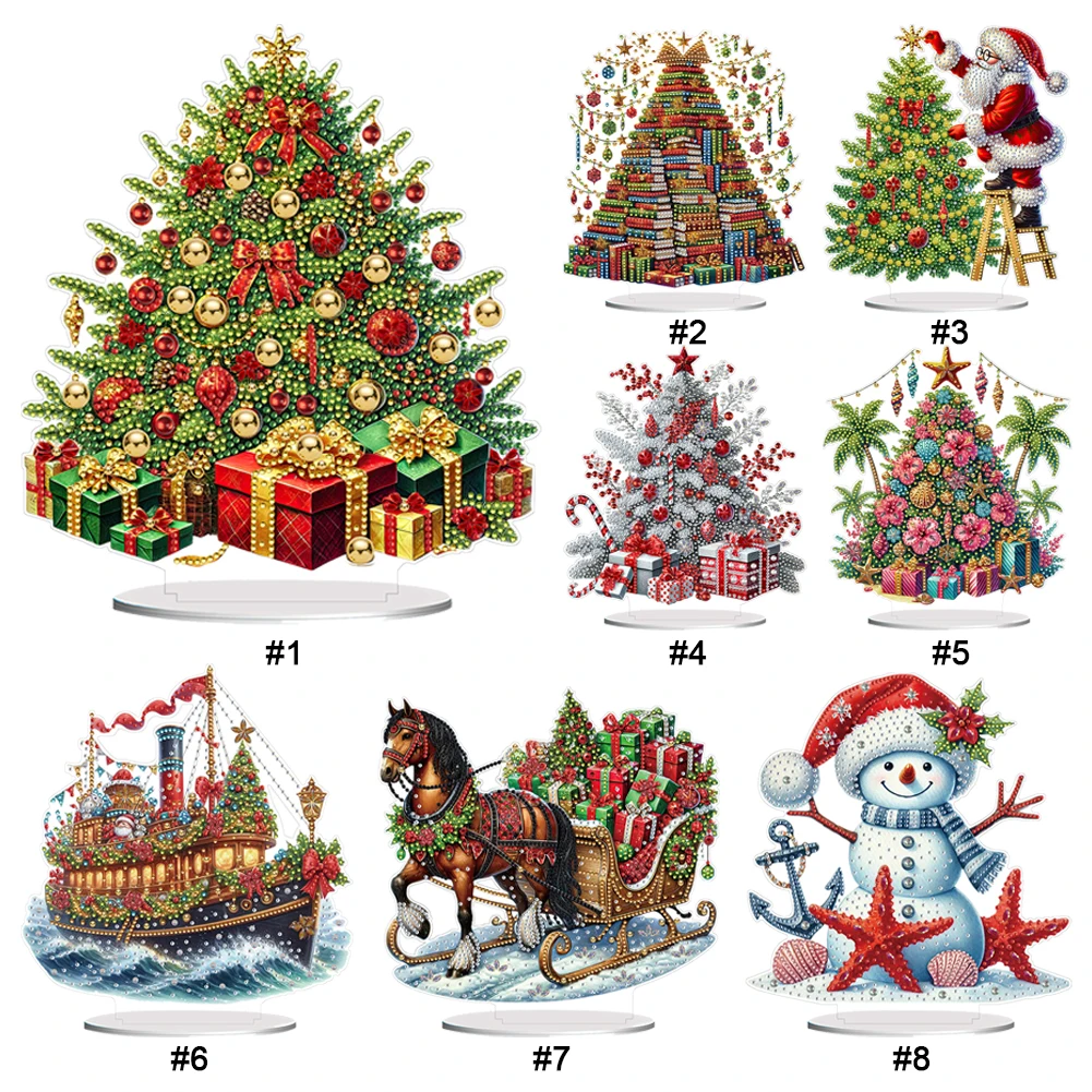 Kit de adornos de mesa con pintura de diamante 2D/plano de Navidad, Kits de adornos de pintura de diamante para decoración de escritorio de oficina en casa