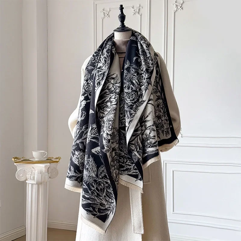 New French retro butterfly premium imitation cashmere scarf women's autumn and winter thickened outer warm office shawl