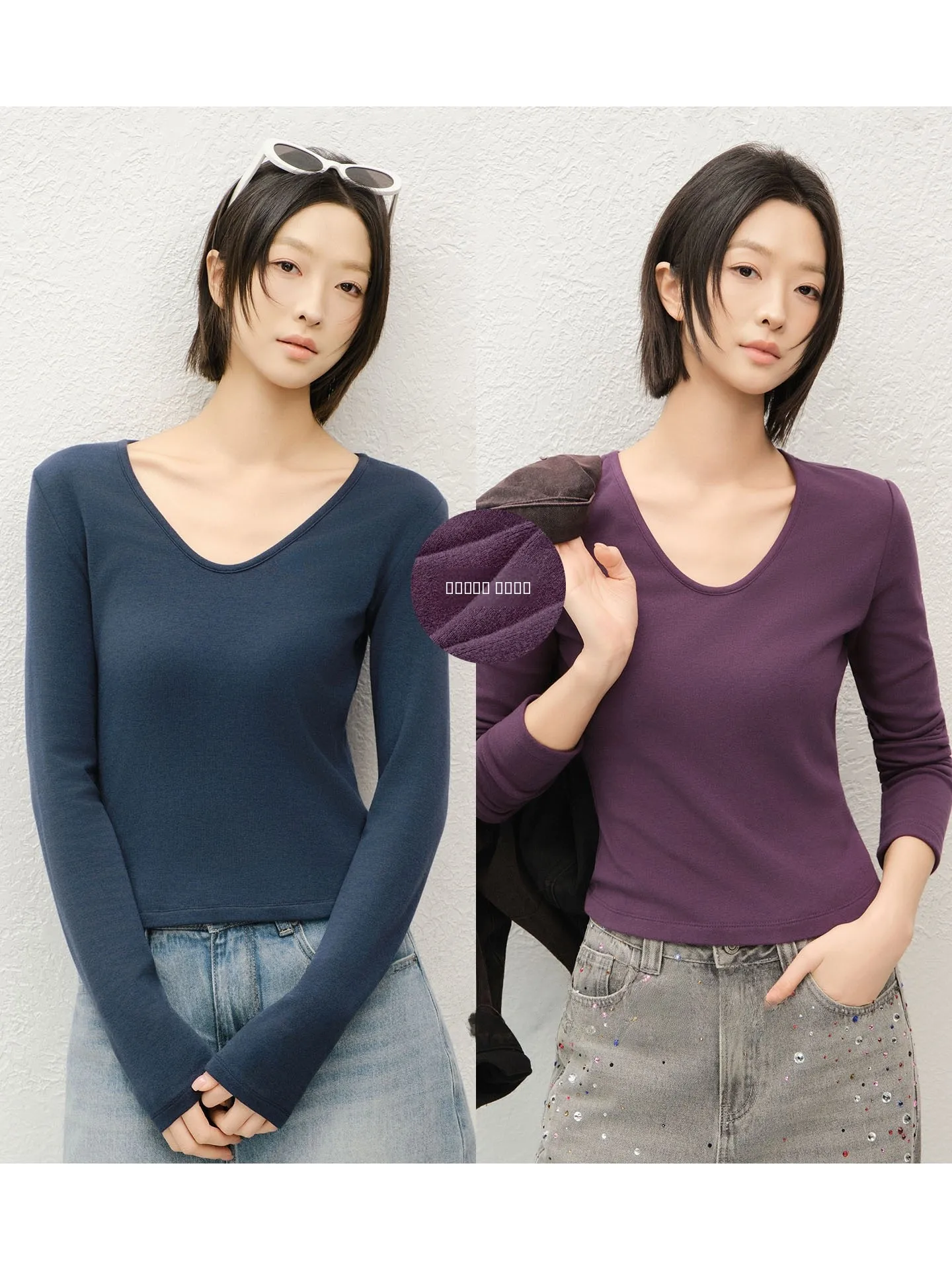 

Warm Skin Fce Lined Slim Fit Long Sve V Ne Base irt MEIYANG Women's Knitted Casual Top Color ort Length